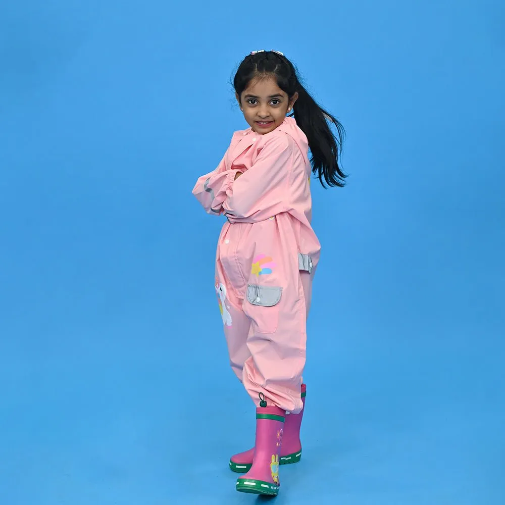Light Pink Magic Uni theme full Jumpsuit Style Raincoat for Toddlers and Kids