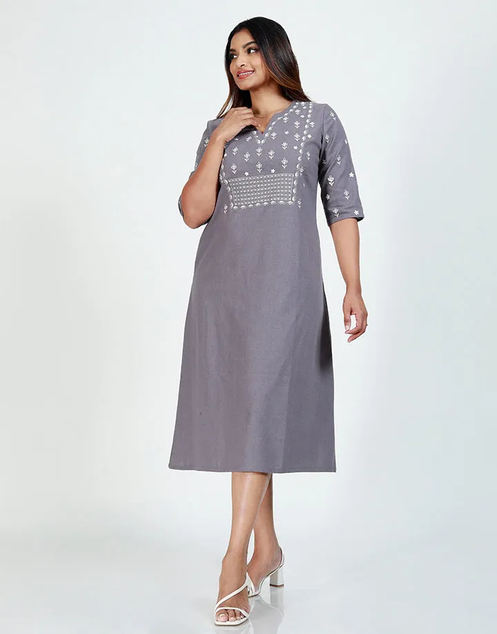 Linen Dress with Embroidery