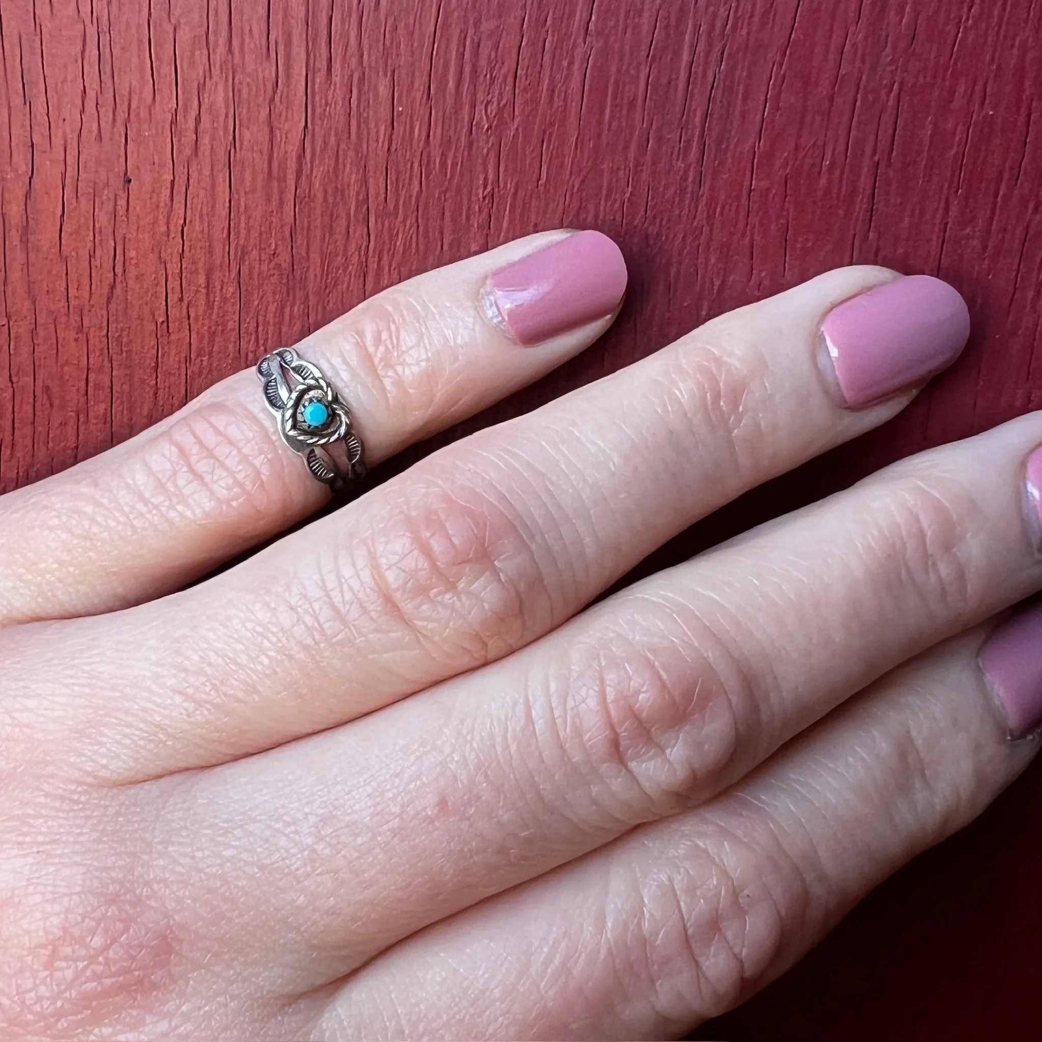 Miniature Heart Motif Sterling & Turquoise Ring