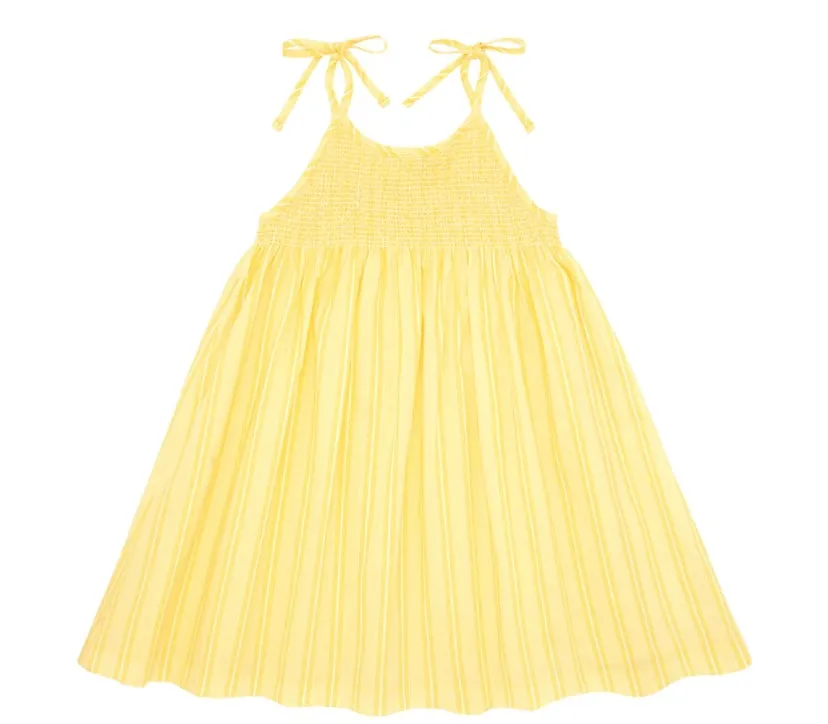 MINNOW~Pineapple stripe smocked dress w ties