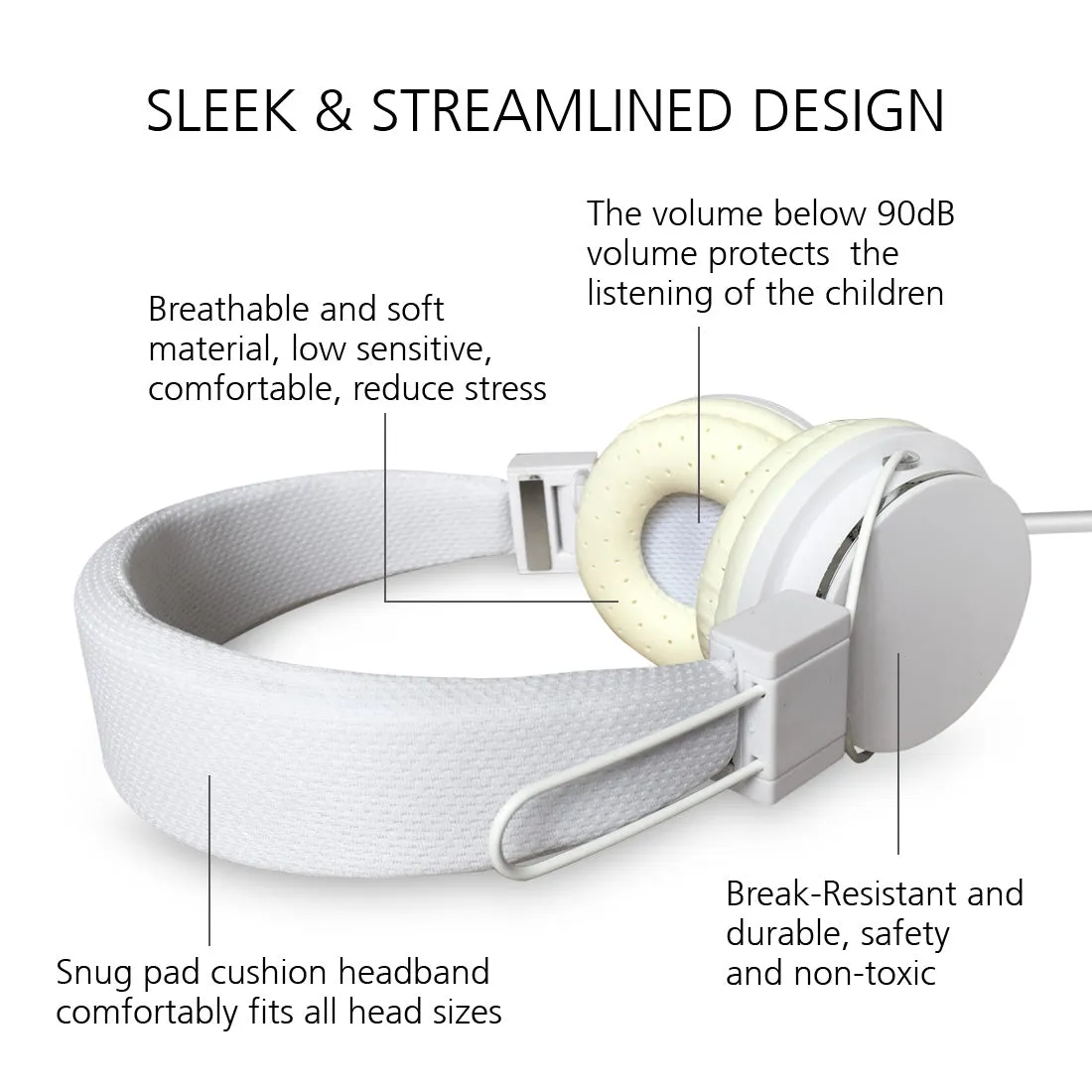 Model: RH301 - Child Safe Headphones with Hearing Protection - Wired connection - White