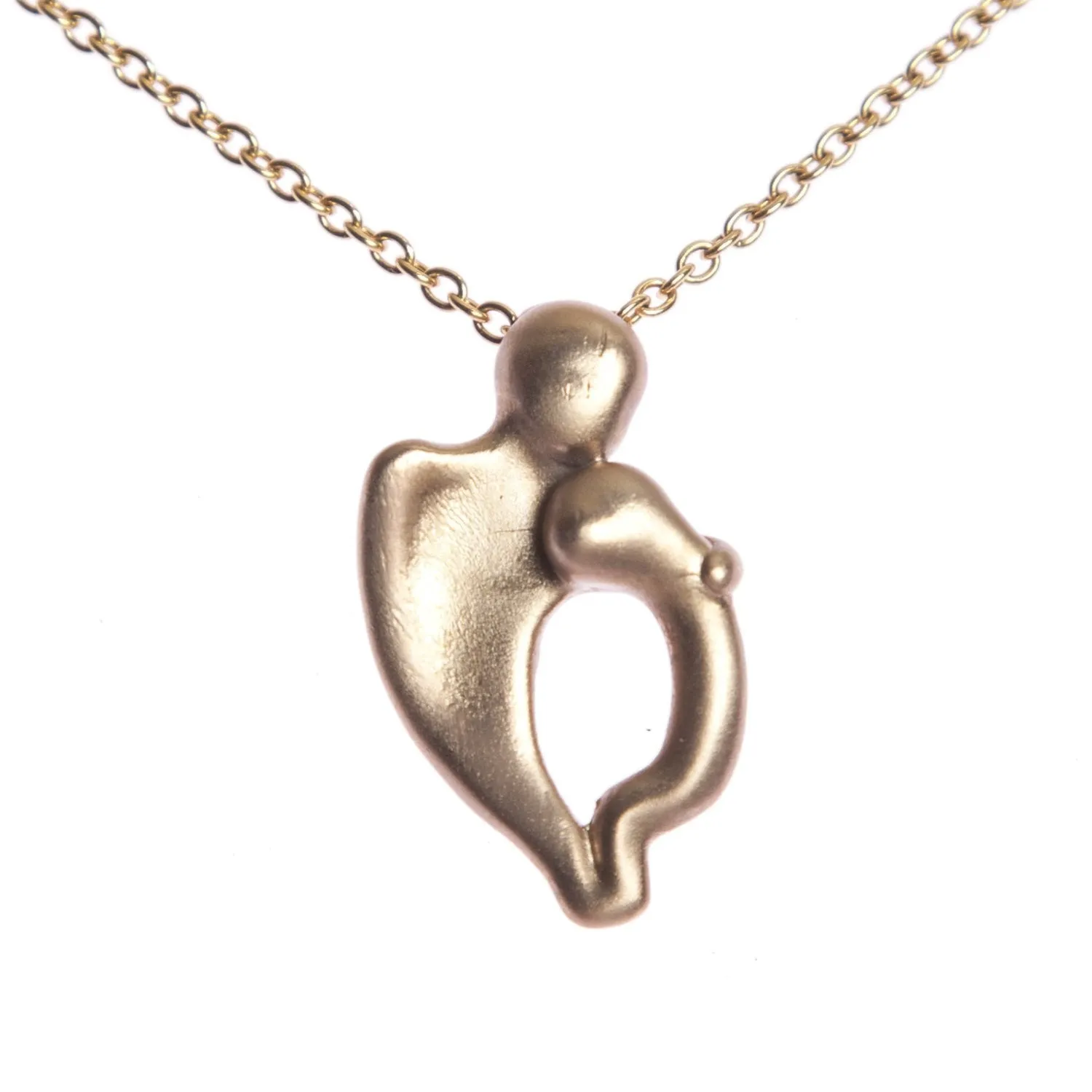 Mother and Child Pendant Necklace in Peace Bronze on 18" Rolo Chain