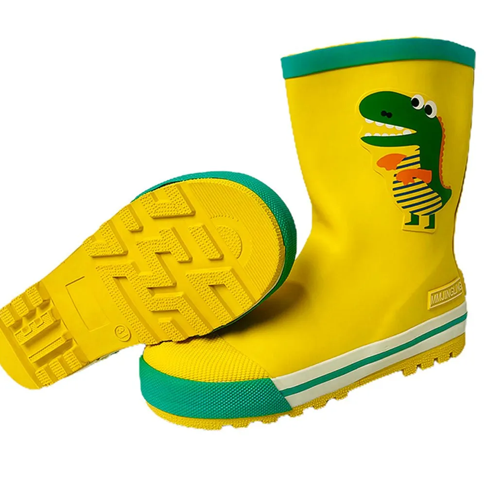 Mr. Yelosaur Stripe ,  Flexible Rubber Rain Gumboots for Toddlers and Kids