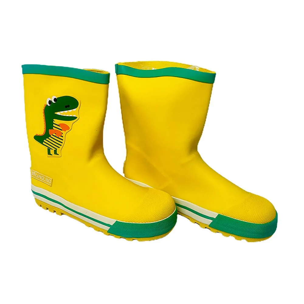 Mr. Yelosaur Stripe ,  Flexible Rubber Rain Gumboots for Toddlers and Kids