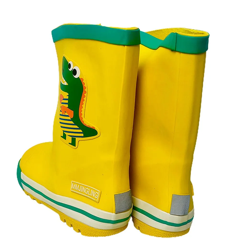 Mr. Yelosaur Stripe ,  Flexible Rubber Rain Gumboots for Toddlers and Kids