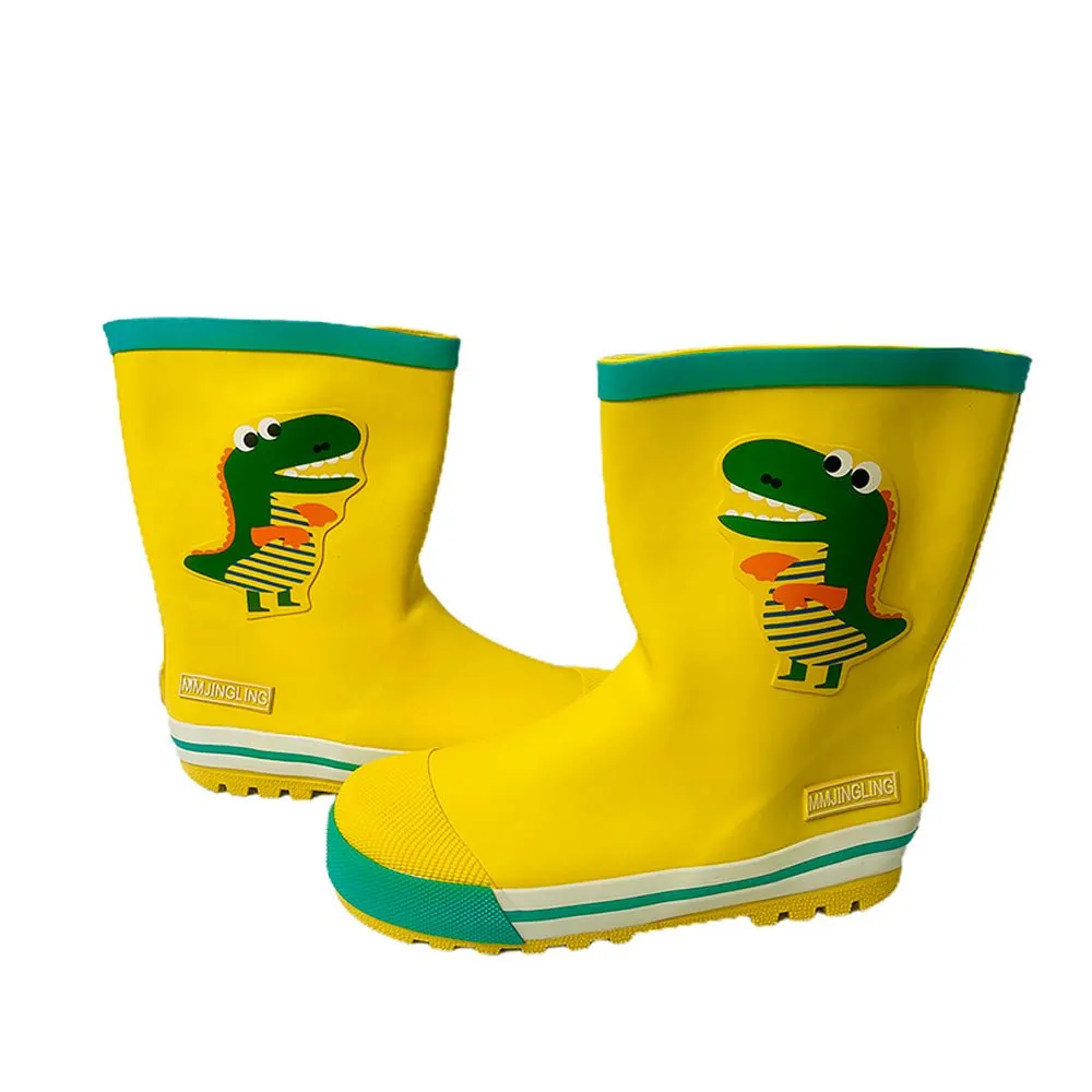 Mr. Yelosaur Stripe ,  Flexible Rubber Rain Gumboots for Toddlers and Kids