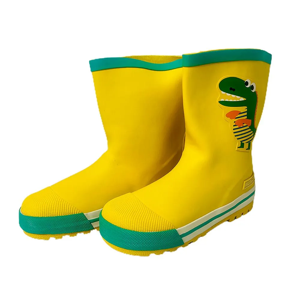 Mr. Yelosaur Stripe ,  Flexible Rubber Rain Gumboots for Toddlers and Kids