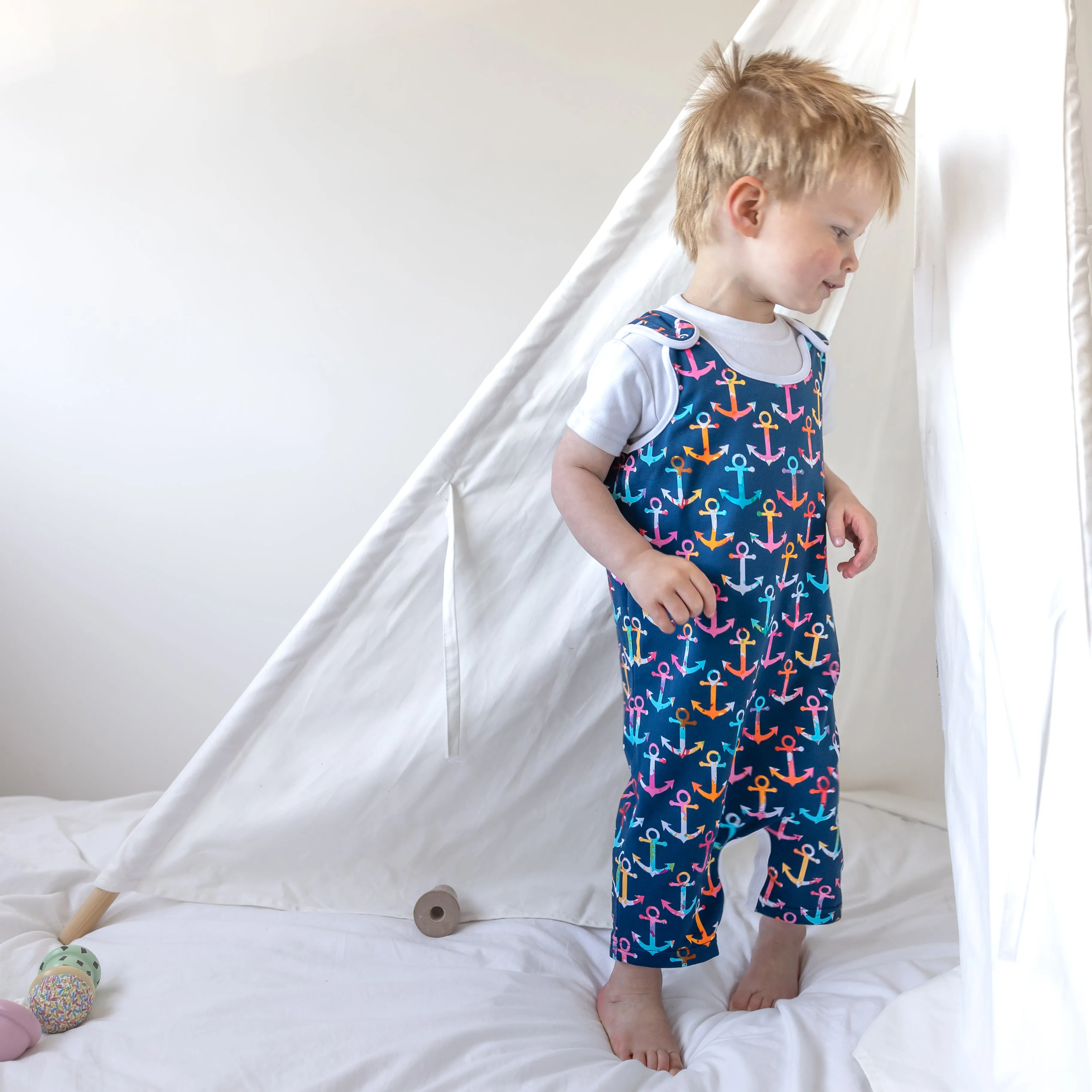 Multi colour Anchor print sleeveless shortie romper