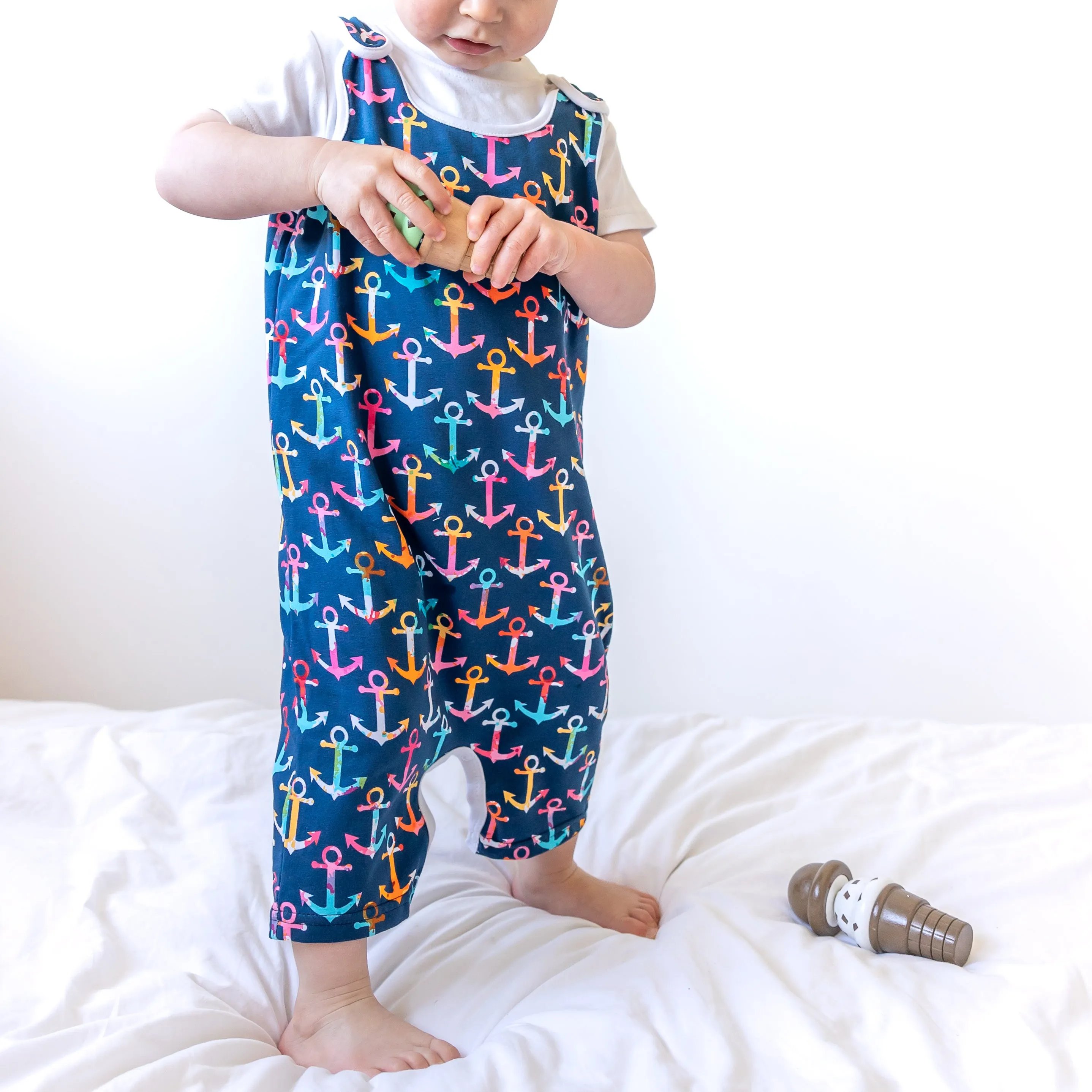 Multi colour Anchor print sleeveless shortie romper