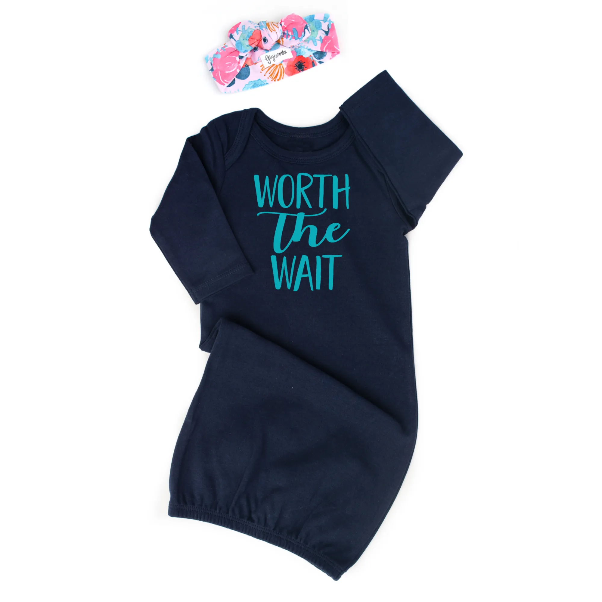 Navy gown and Teal Worth the Wait