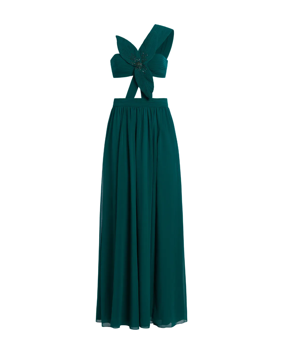 One Shoulder Cutout Flower Gown