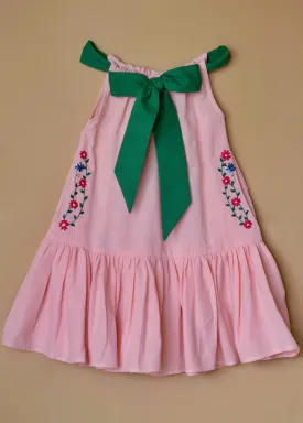 Organic Bow Tie Ruffle Dress - Pink