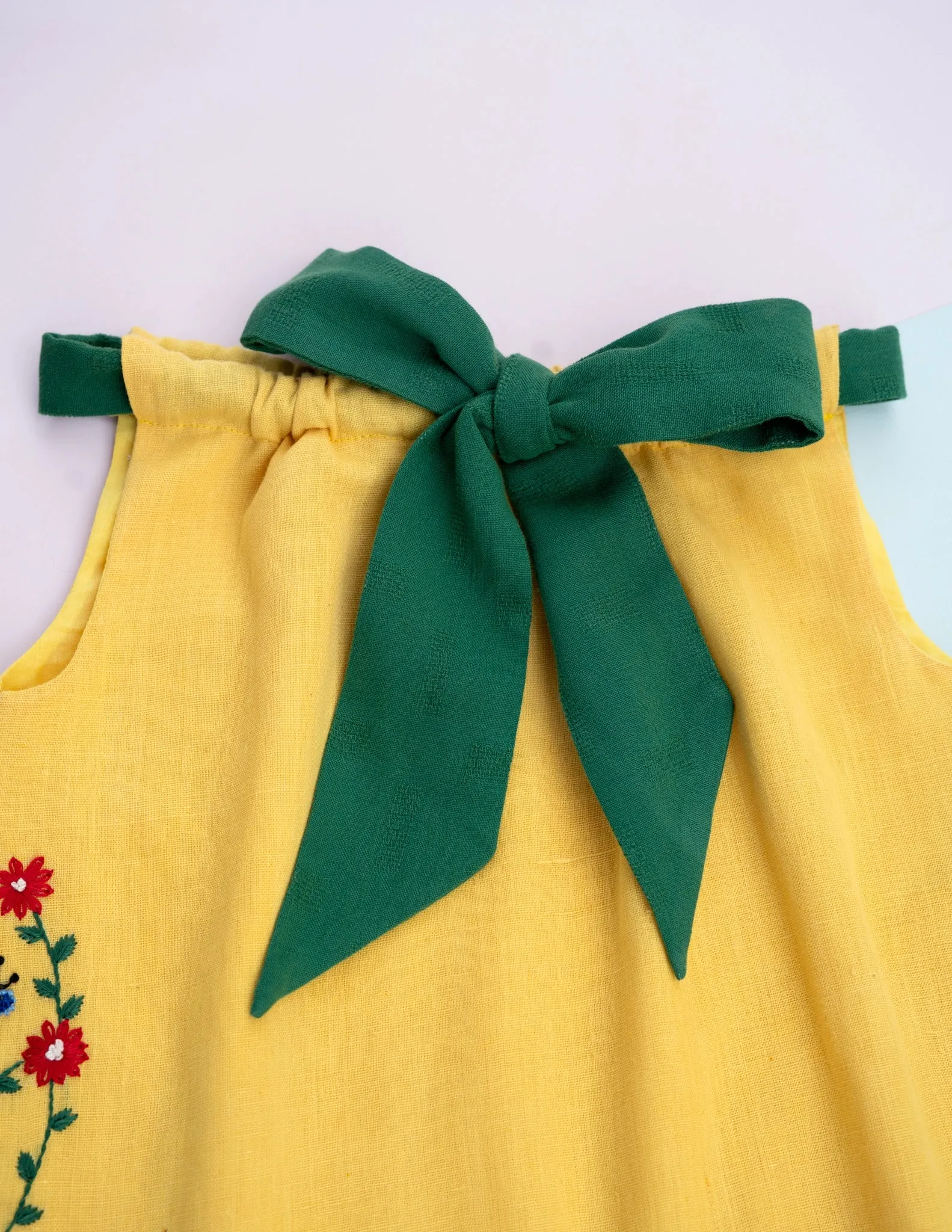 Organic Bow Tie Ruffle Dress | Yellow & Green