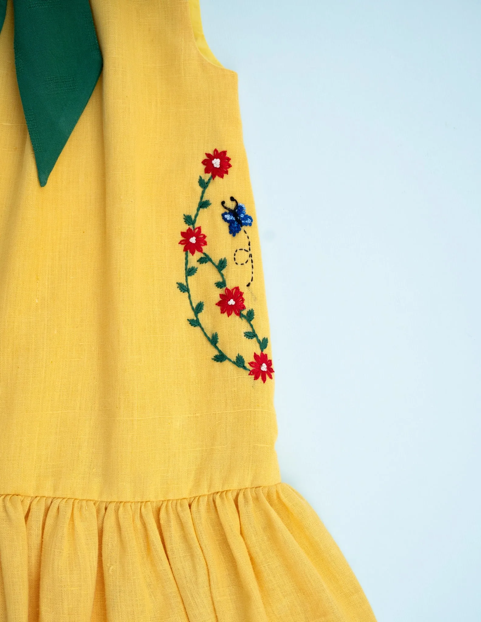 Organic Bow Tie Ruffle Dress | Yellow & Green