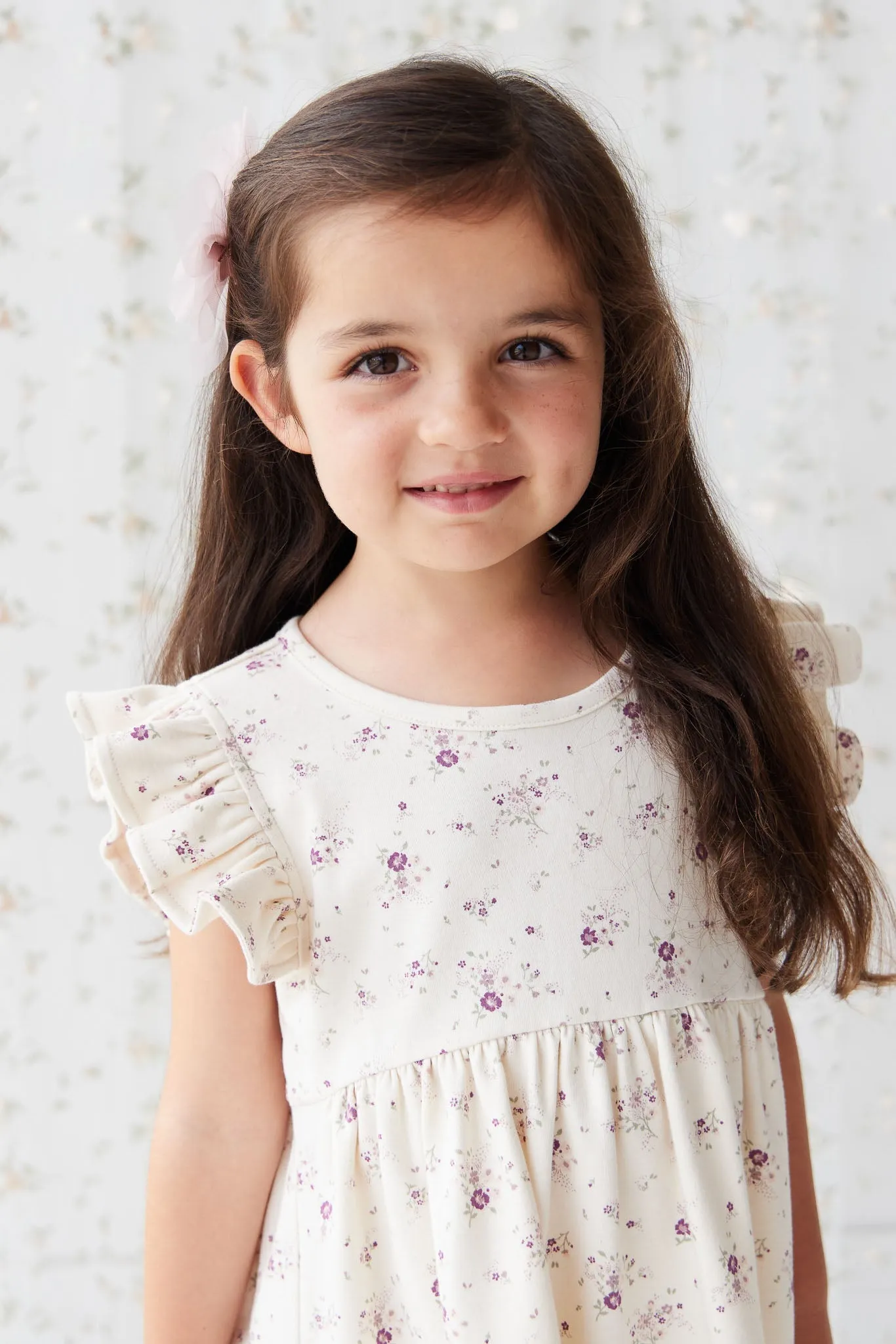 Organic Cotton Ada Dress - Sweet William Floral Natural
