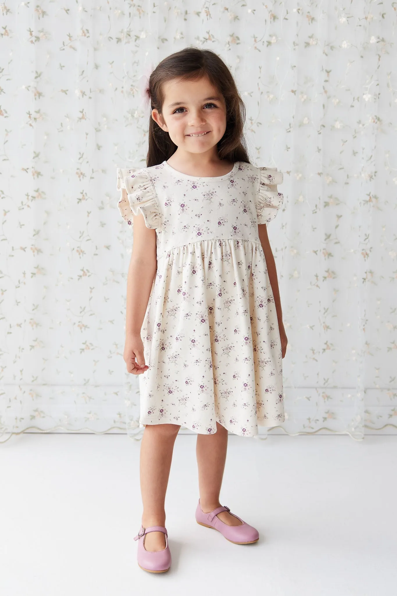 Organic Cotton Ada Dress - Sweet William Floral Natural