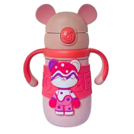 Pink 2d Magic Bear Kids Water bottle for Infants and Toddlers with Handles, 350 ML