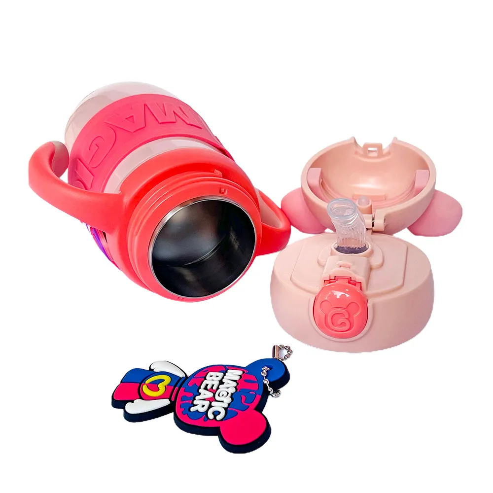 Pink 2d Magic Bear Kids Water bottle for Infants and Toddlers with Handles, 350 ML