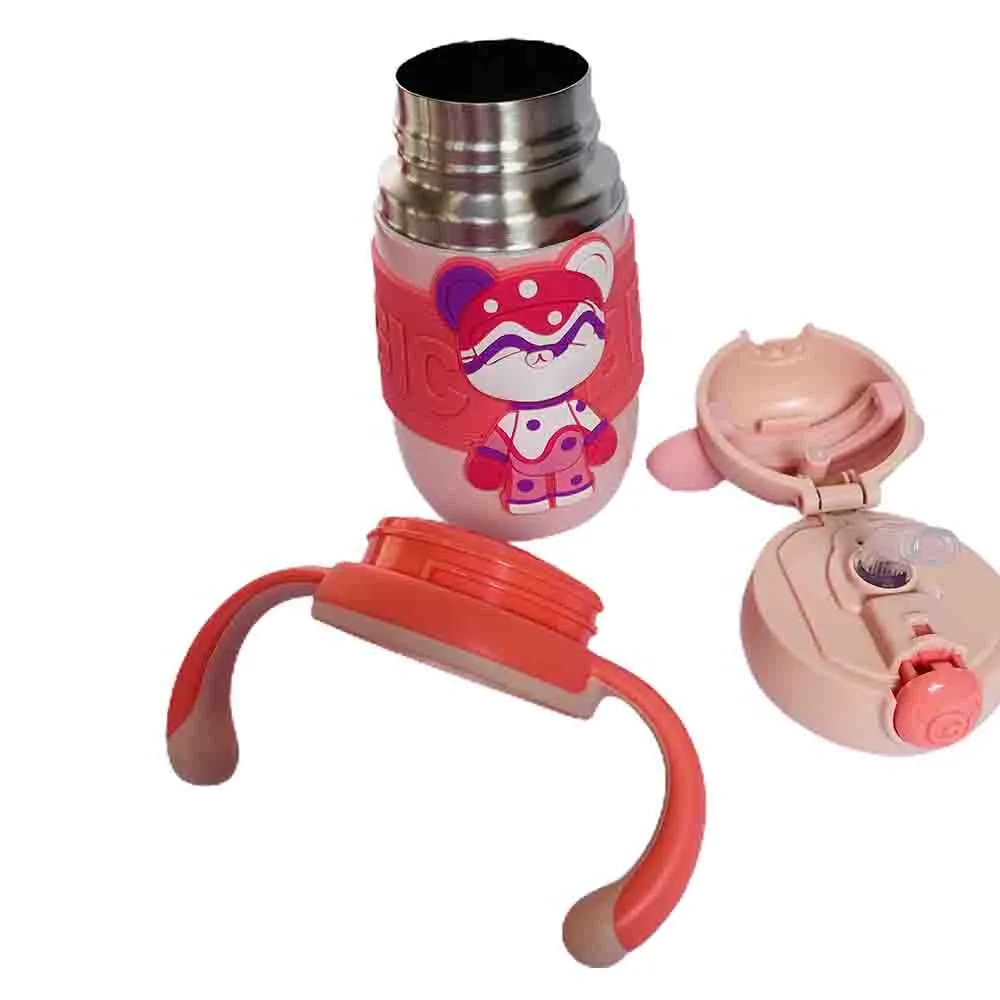 Pink 2d Magic Bear Kids Water bottle for Infants and Toddlers with Handles, 350 ML