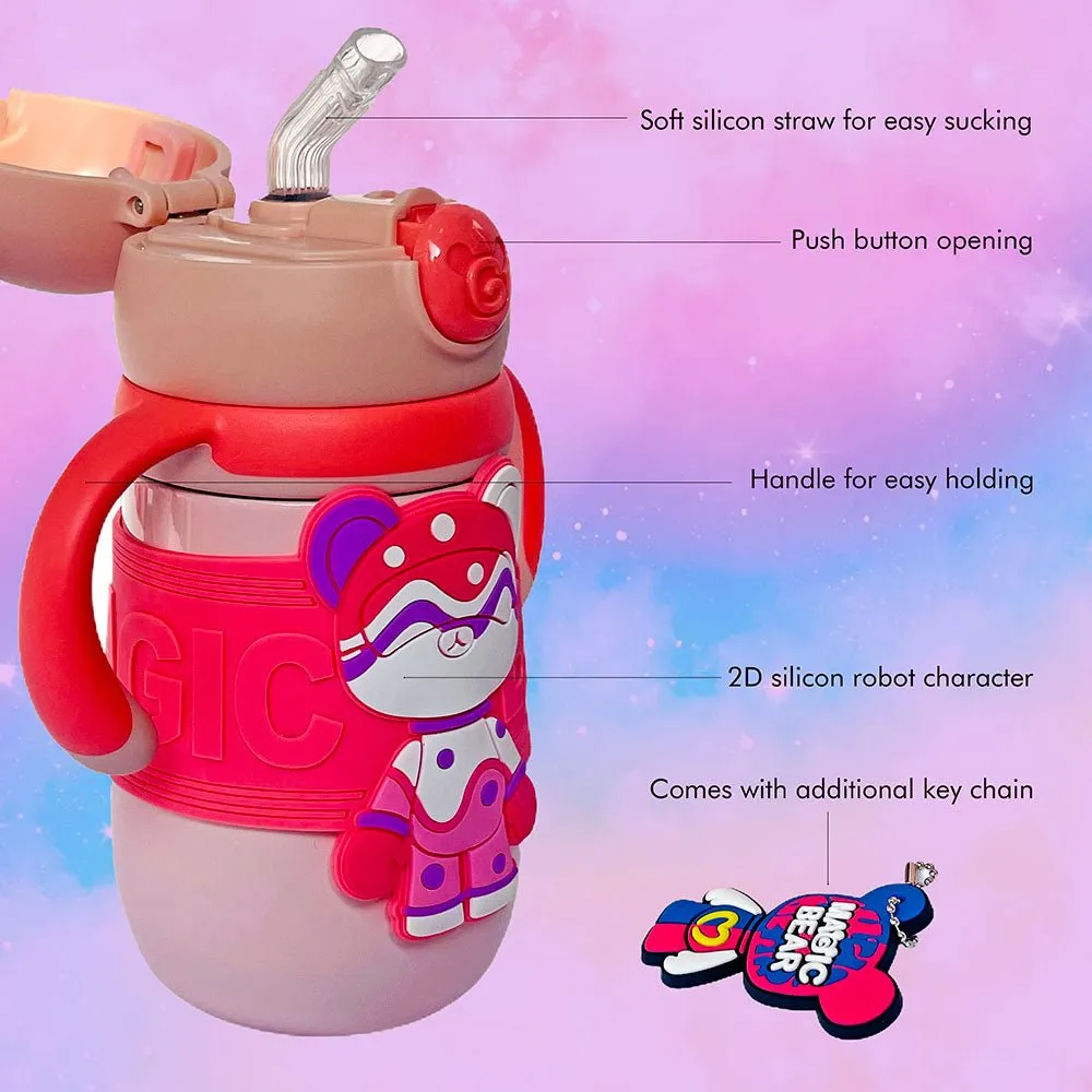 Pink 2d Magic Bear Kids Water bottle for Infants and Toddlers with Handles, 350 ML