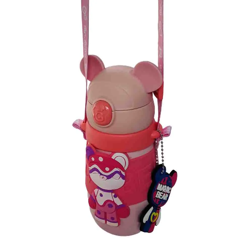 Pink 2d Magic Bear Kids Water bottle for Infants and Toddlers with Handles, 350 ML