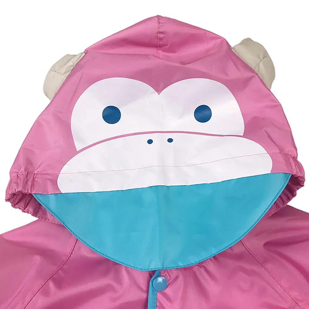 Pink Monkey Knee Length Raincoat for Kids