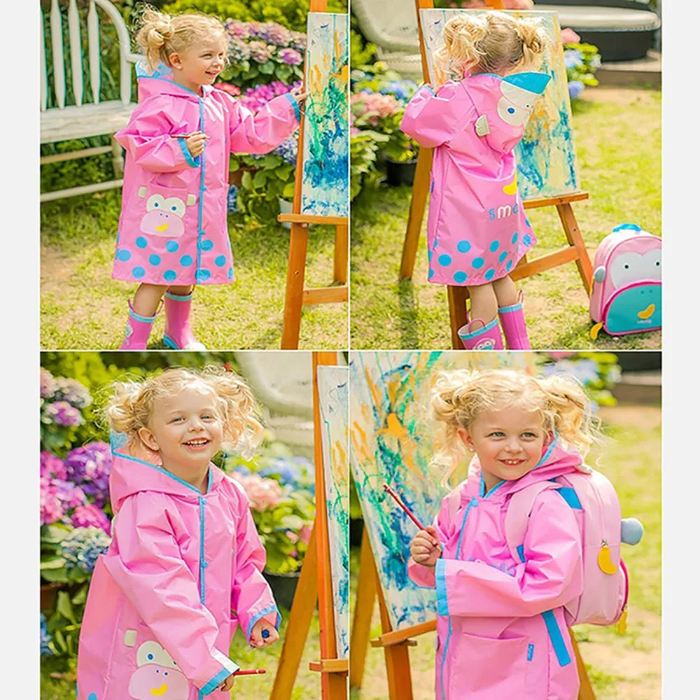 Pink Monkey Knee Length Raincoat for Kids