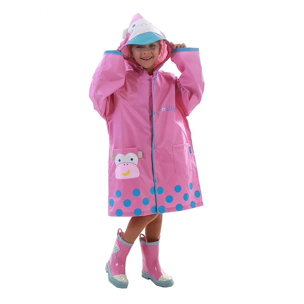 Pink Monkey Knee Length Raincoat for Kids