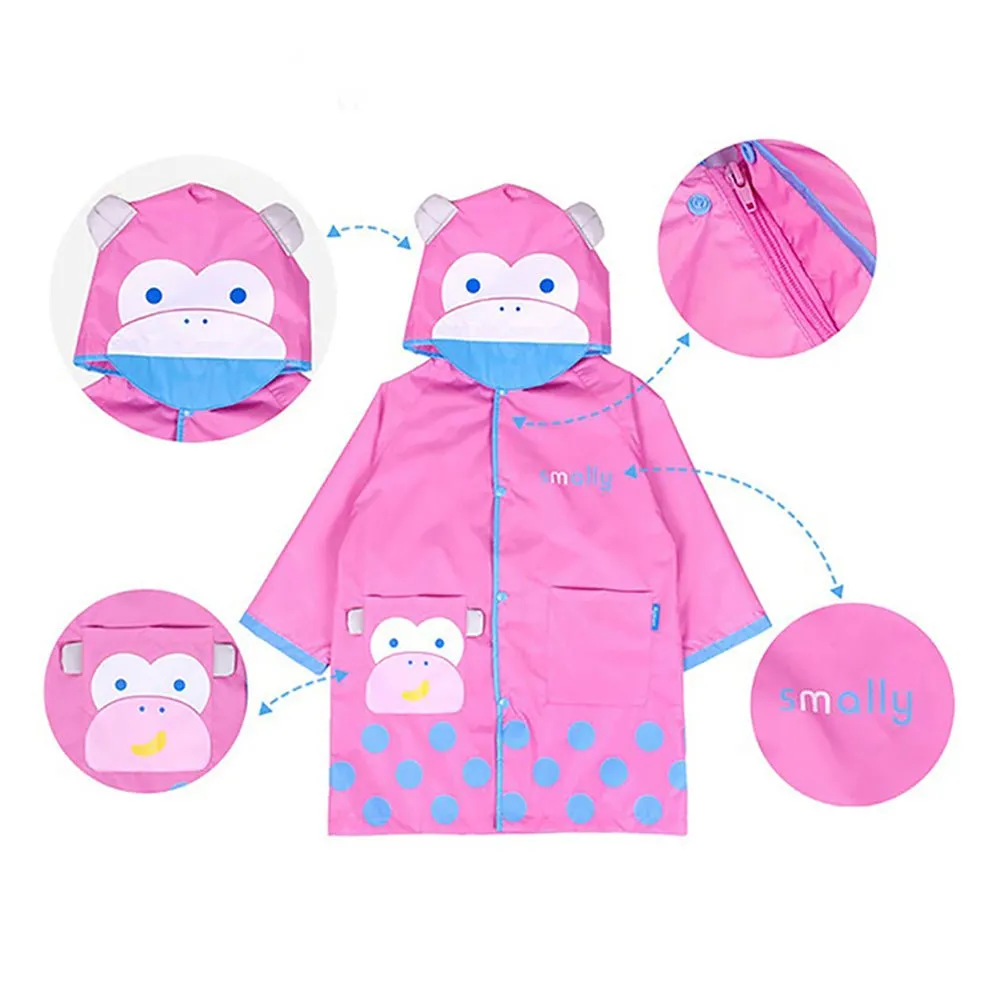 Pink Monkey Knee Length Raincoat for Kids