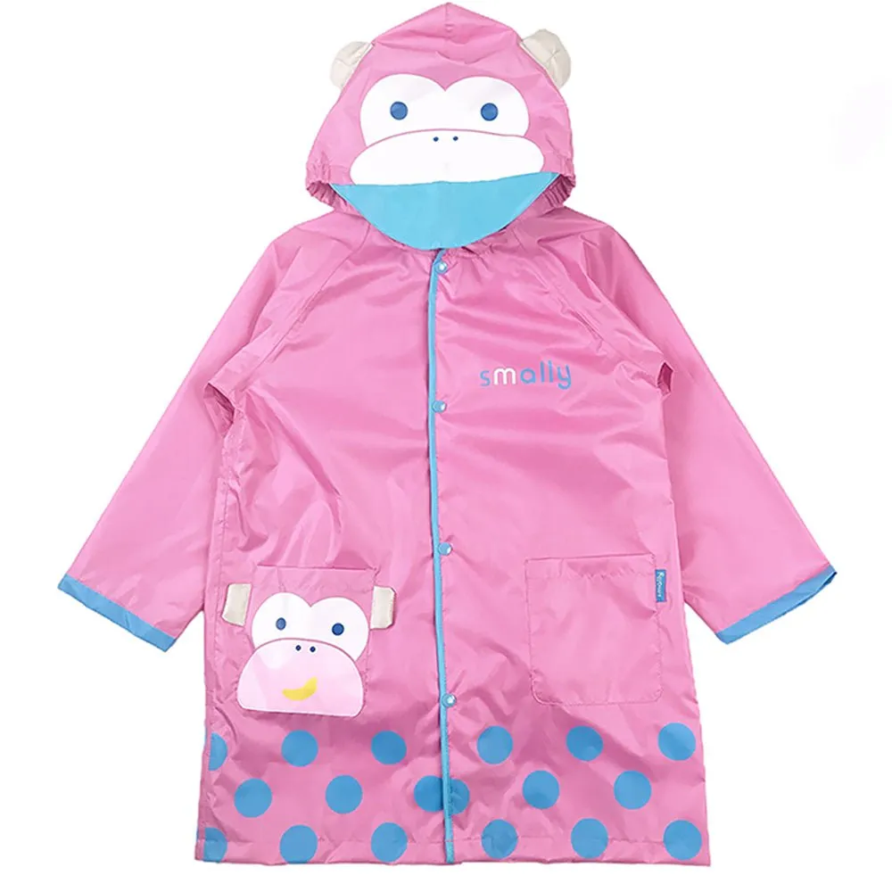 Pink Monkey Knee Length Raincoat for Kids