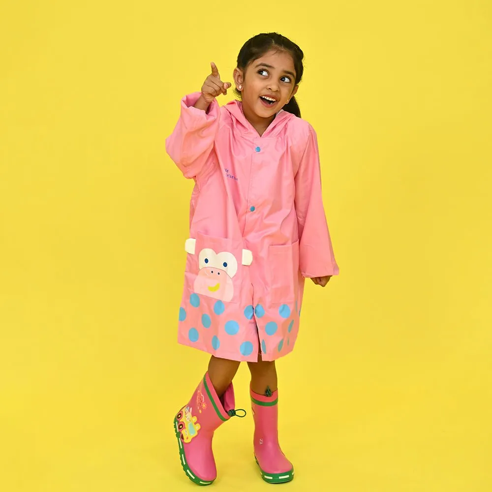 Pink Monkey Knee Length Raincoat for Kids