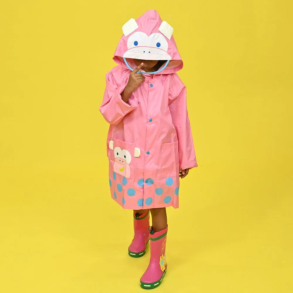 Pink Monkey Knee Length Raincoat for Kids