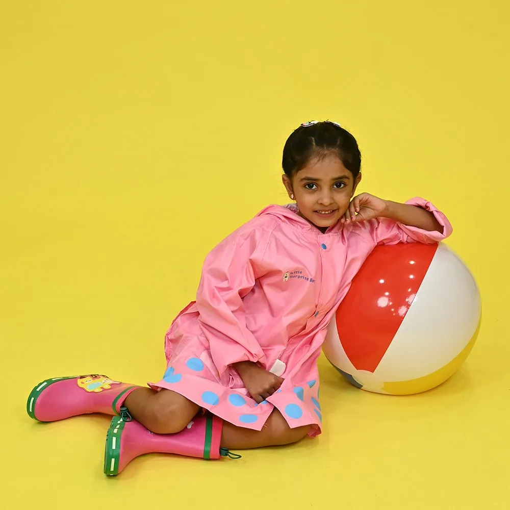 Pink Monkey Knee Length Raincoat for Kids