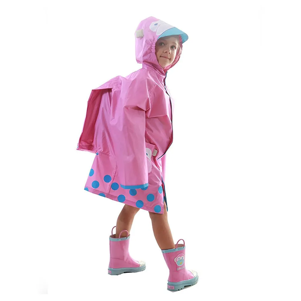 Pink Monkey Knee Length Raincoat for Kids