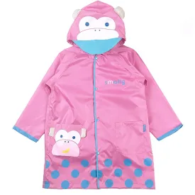 Pink Monkey Knee Length Raincoat for Kids