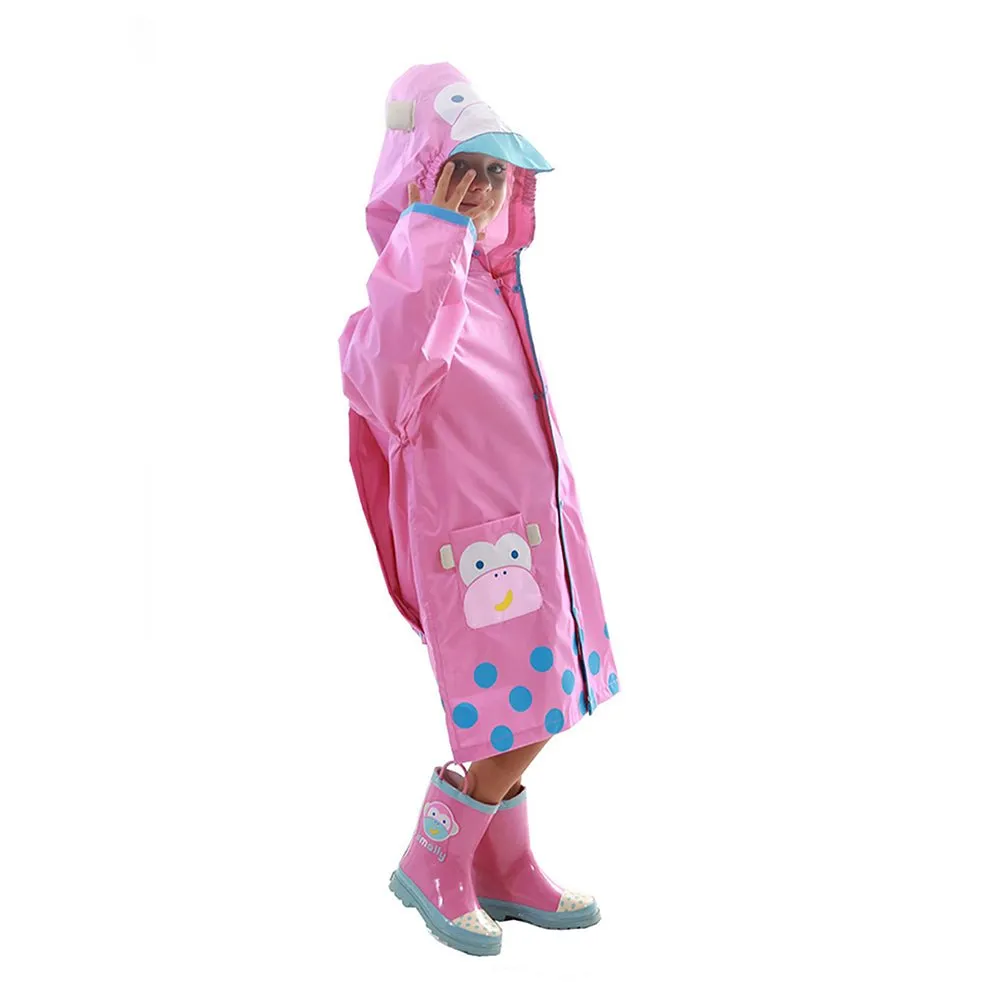 Pink Monkey Knee Length Raincoat for Kids