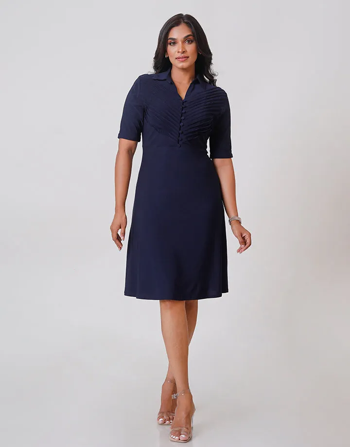 Pintucked Dress with Folded Sleeves