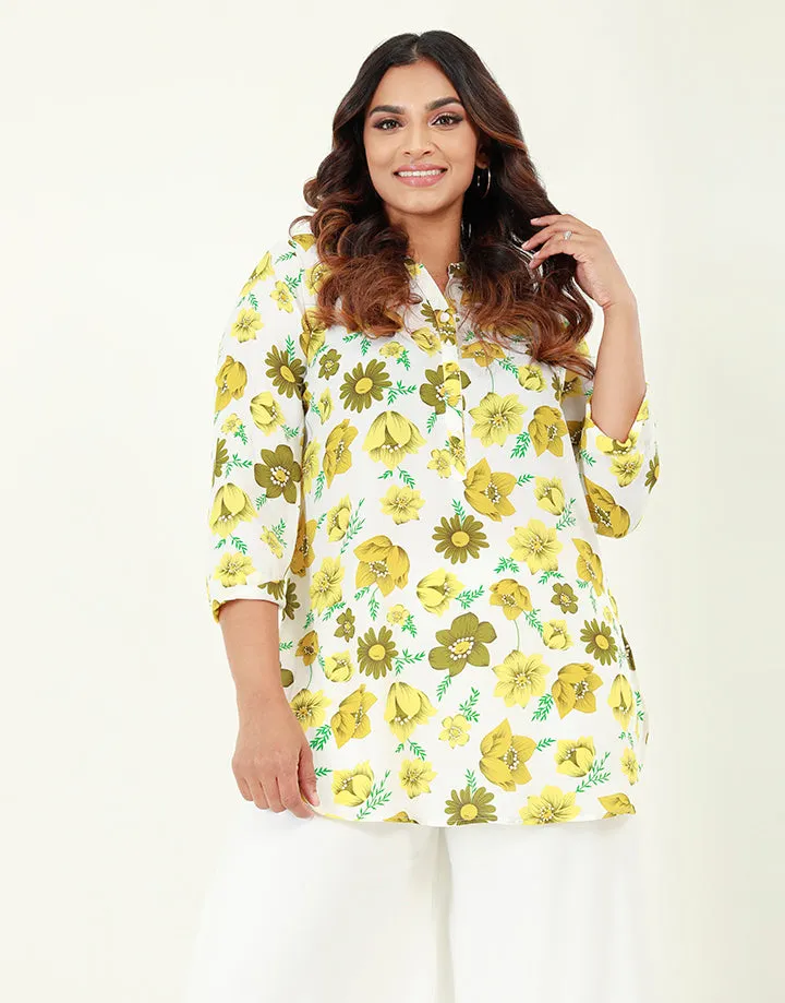 Printed Chinese Collared Kurtha