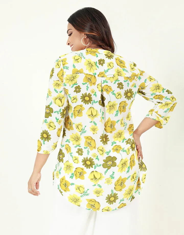 Printed Chinese Collared Kurtha