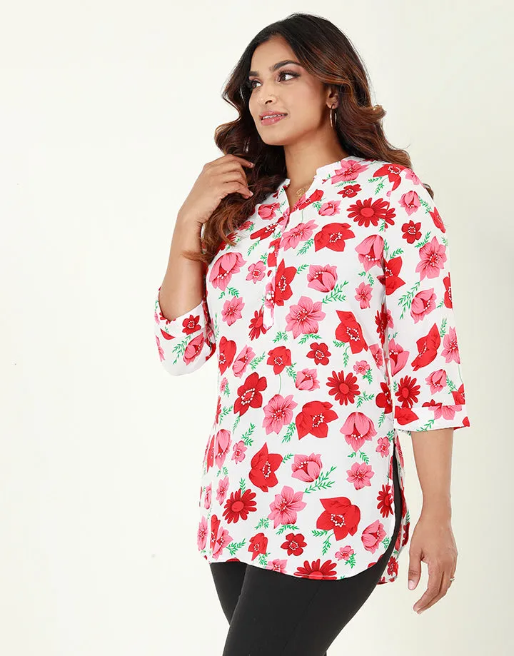 Printed Chinese Collared Kurtha