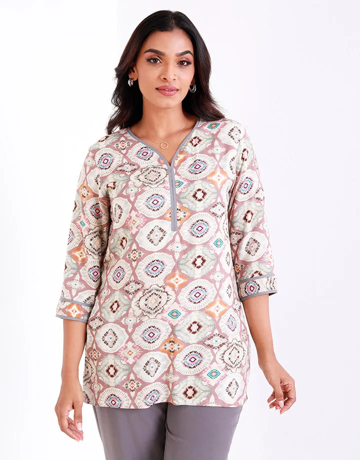 Printed Kurtha with Contrasting Piping