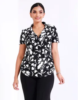 Printed Short Sleeves Top with Pintucks