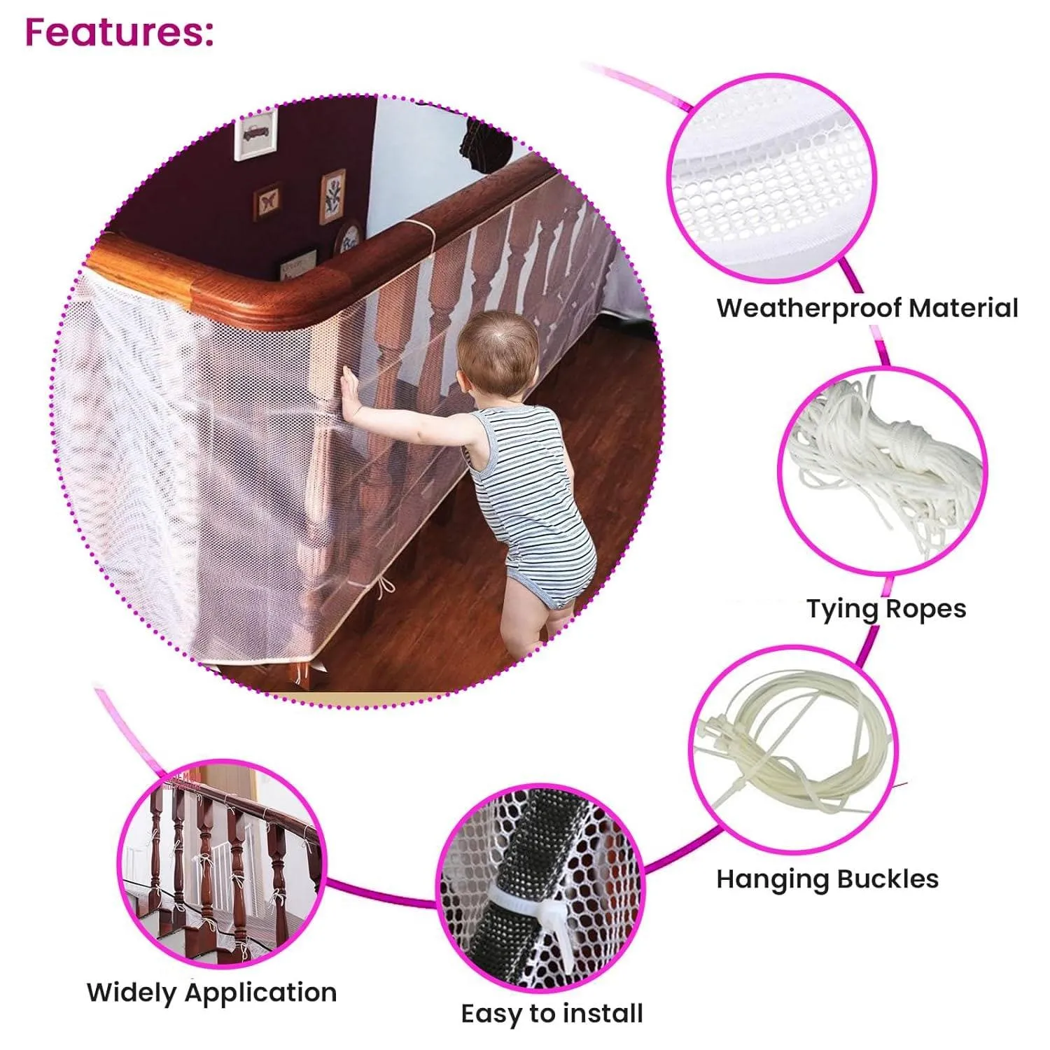 "Safe-O-Kid Baby Safety Net for Balcony & Stairway Protection(White)