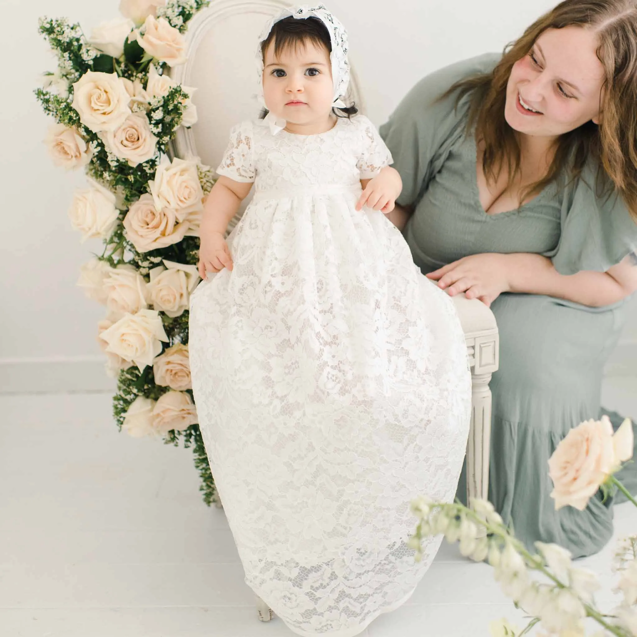 Rose Christening Gown & Bonnet
