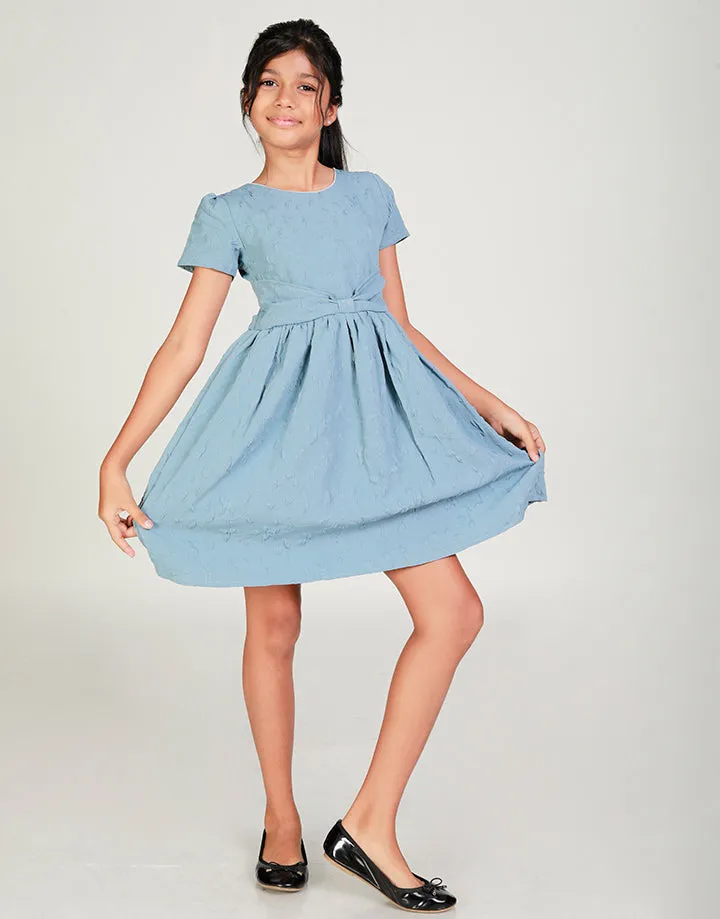 Round Neck Kids Dress with Belt