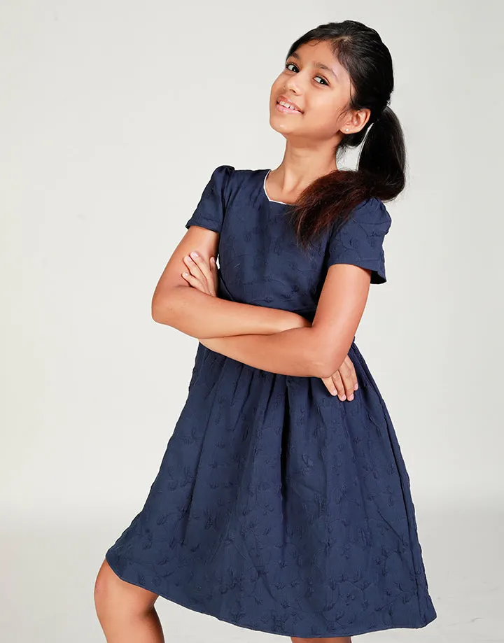 Round Neck Kids Dress with Belt
