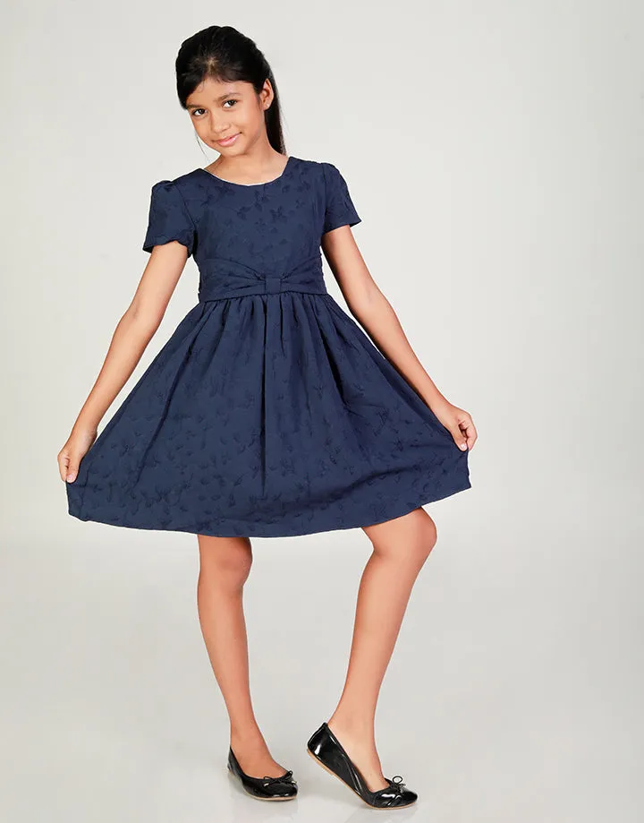 Round Neck Kids Dress with Belt