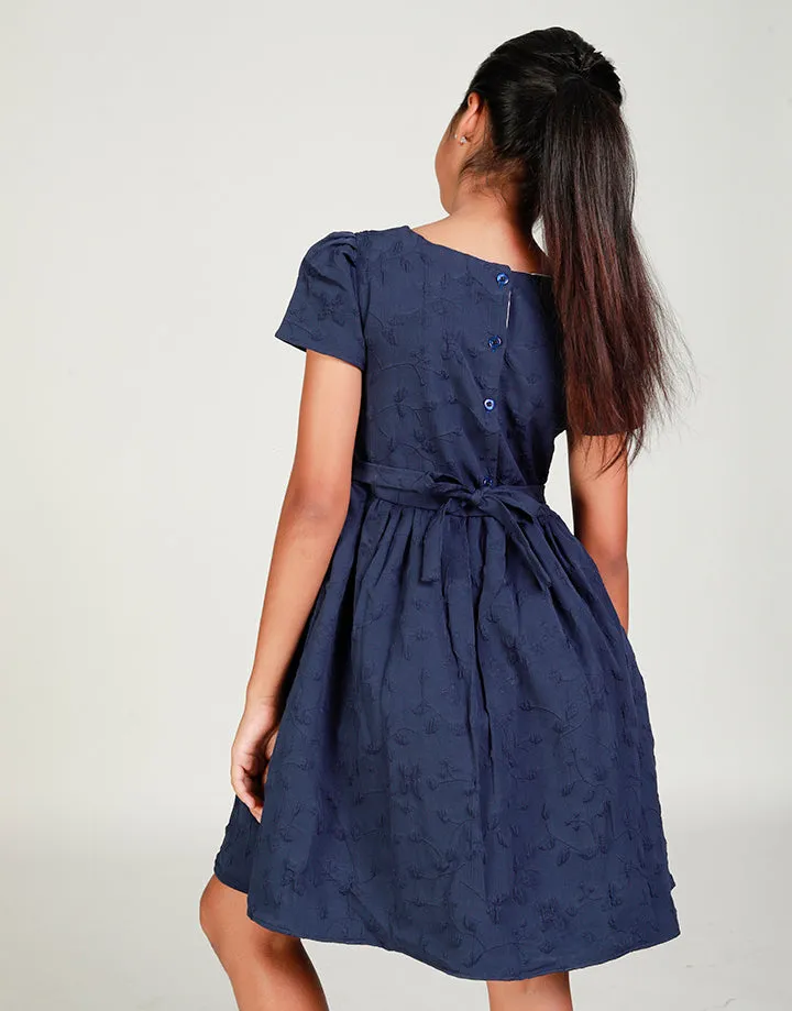 Round Neck Kids Dress with Belt
