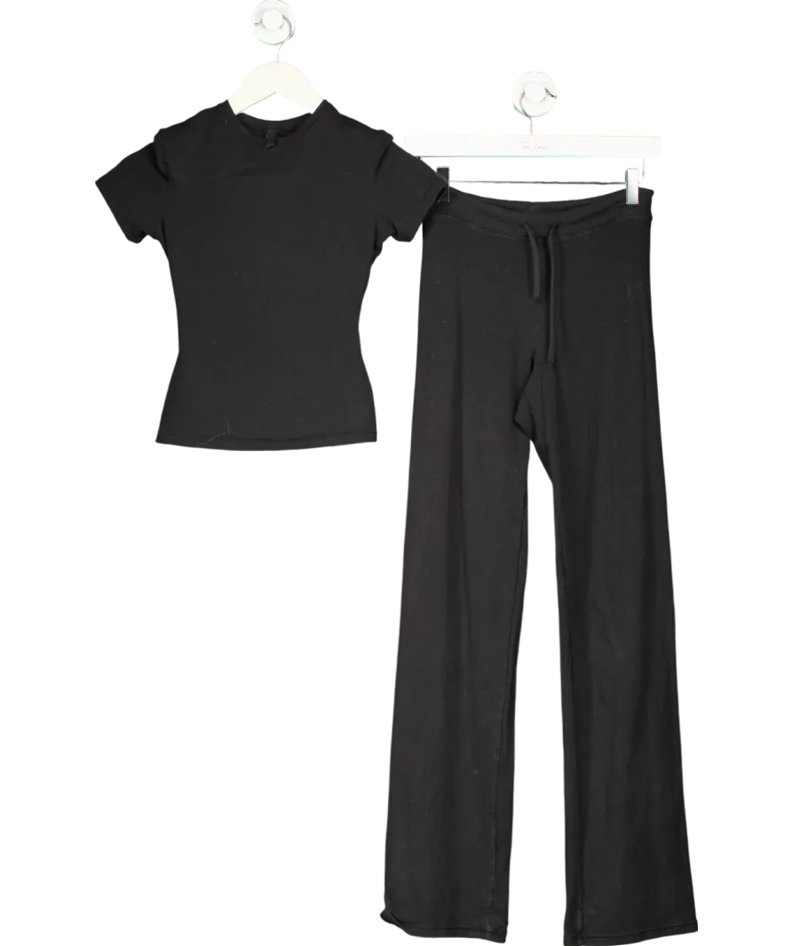 SKIMS Black T-shirt And Wide Leg Leggings Set UK XS