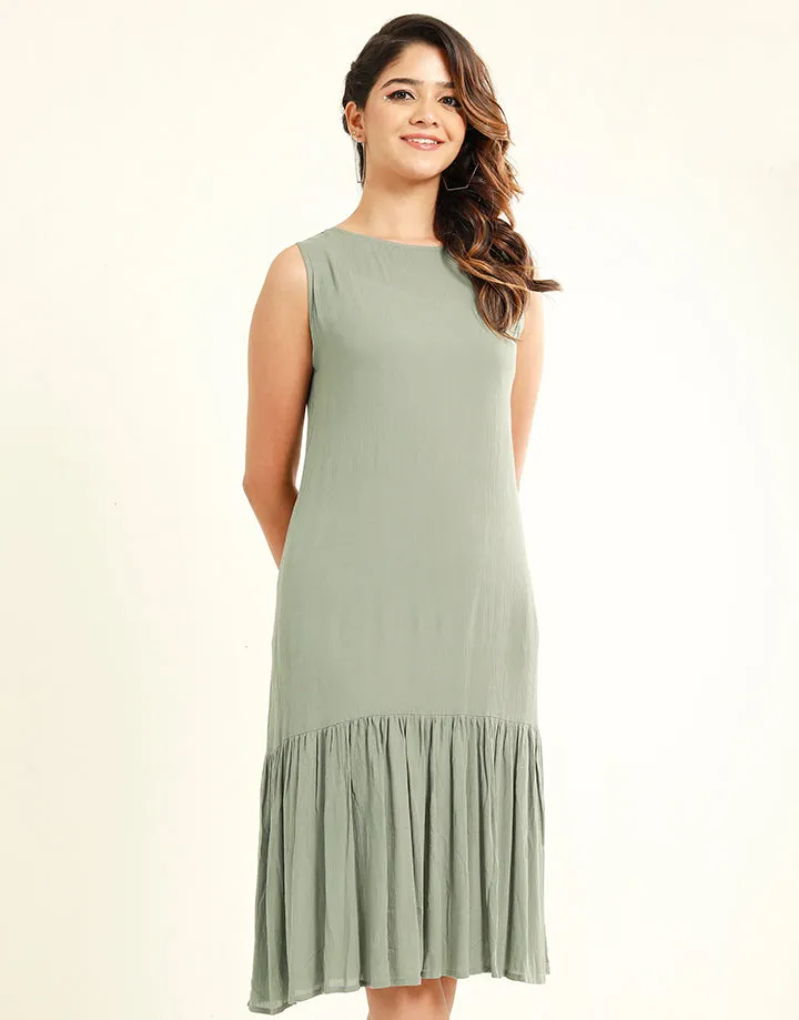 Sleeveless Dress with Frilled Hem